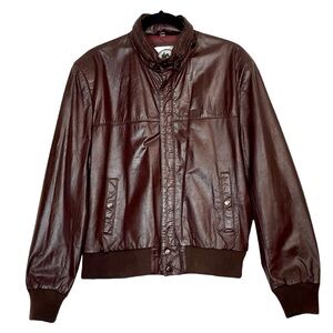 Vintage Men’s Chocolate Brown Leather Bomber Jacket Luxe Moto Old Money Style